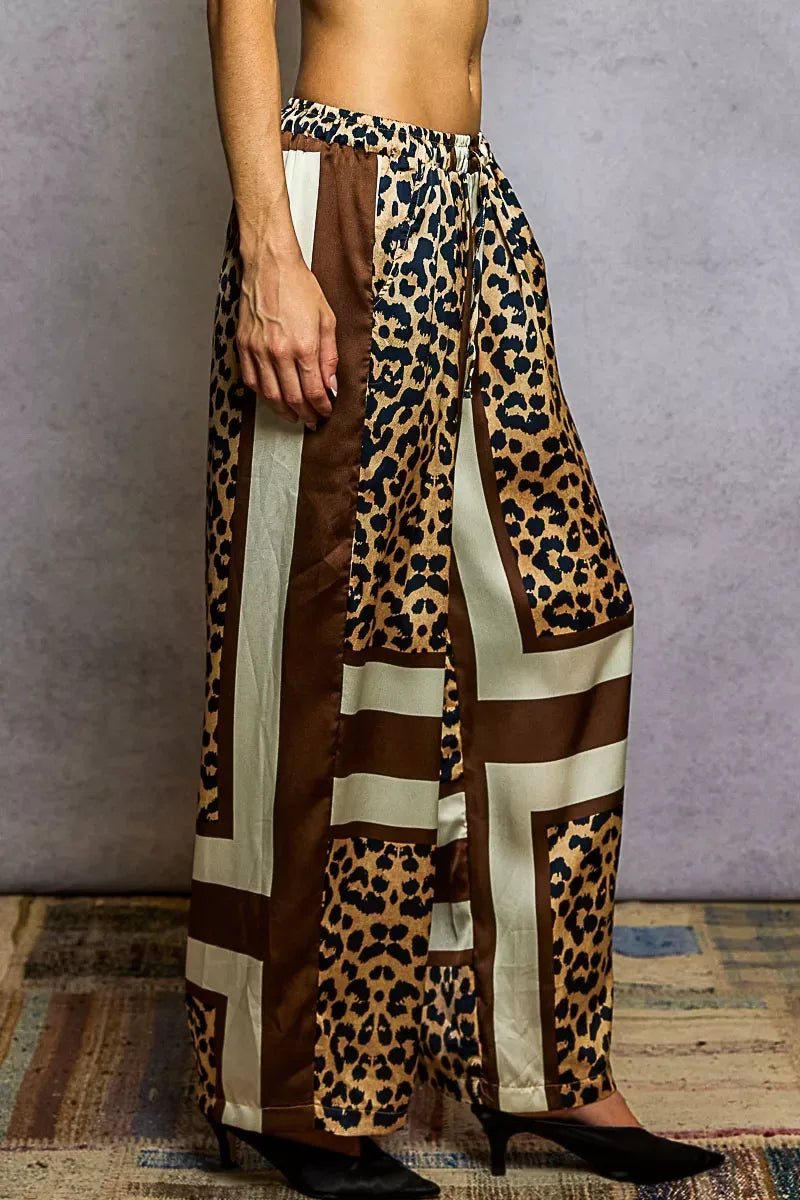 POL Leopard Printed Woven Wide Leg Drawstring Pants - DAVERRI FASHIONS