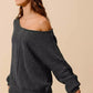 SO ME Loose Fit Exposed Seam Slouchy Boucle Sweater Charcoal - DAVERRI FASHIONS