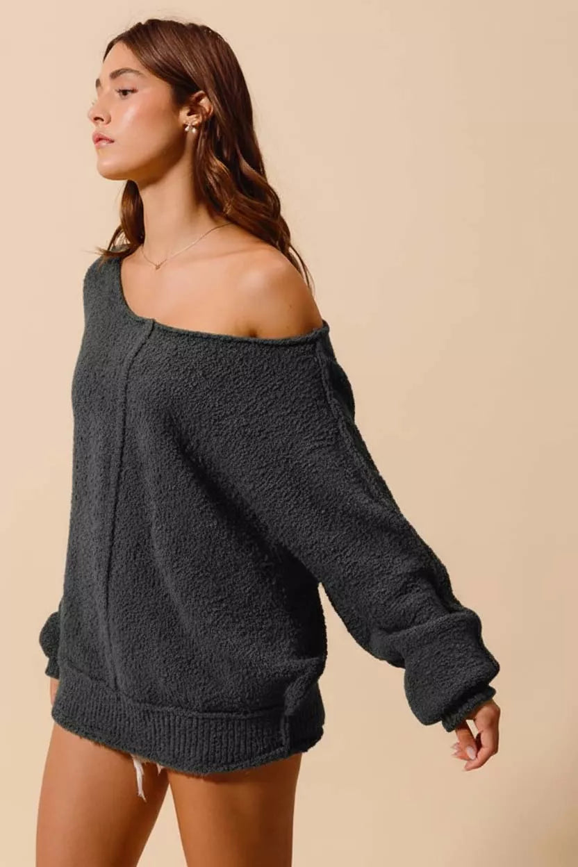 SO ME Loose Fit Exposed Seam Slouchy Boucle Sweater | Sweaters Daverri Fashions