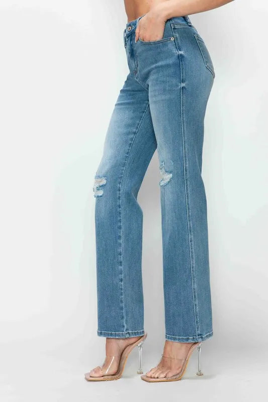 bytos Full Size Distressed High Rise Straight Jeans | Jeans Daverri Fashions