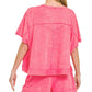 Zenana fuchsia acid washed oversized top and shorts set back view