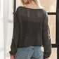 Adora full-size lightweight loose knit sweater in dark gray with mesh pattern