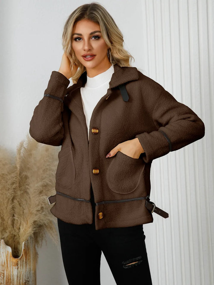 Pocketed Button Down Collared Neck Jacket | Jackets Daverri Fashions