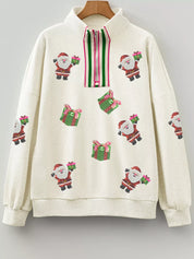 Christmas Striped Patchwork Zip Neck Sequin Santa Gift Sweatshirt | Sweatshirts Daverri Fashions