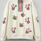 Christmas Striped Patchwork Zip Neck Sequin Santa Gift Sweatshirt - DAVERRI FASHIONS
