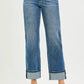 RISEN Full Size 4 Way Stretch Slouchy Straight Jeans with Cuffed Hem Plus Size - DAVERRI FASHIONS