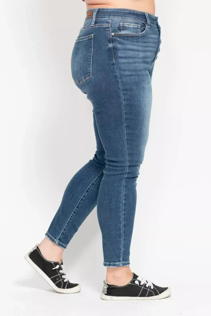 Judy Blue Full Size High Rise Button Fly Skinny Jeans Plus Size - DAVERRI FASHIONS