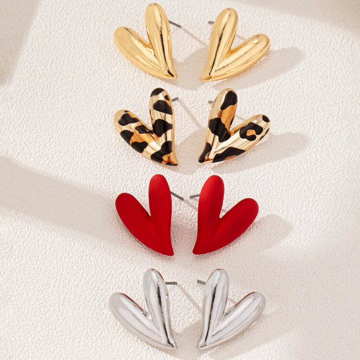 Red One Size 4 Pair Heart Stud Earrings | Earrings Daverri Fashions