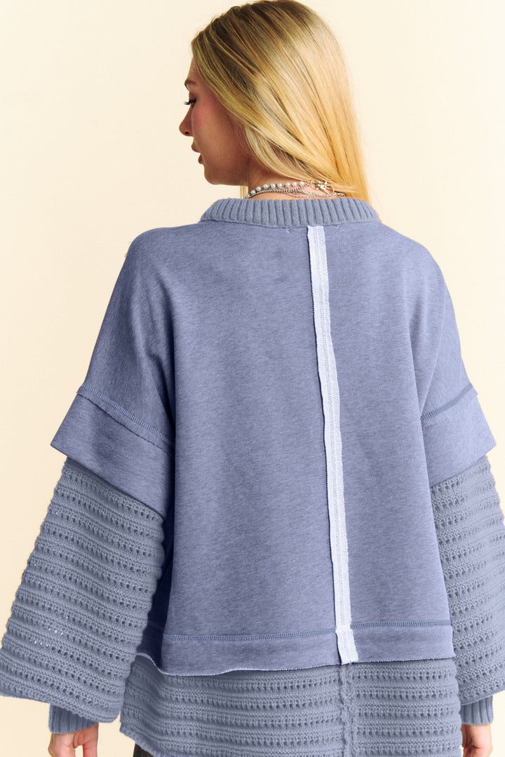 Davi & Dani Faux Layered Round Neck Sweater Sweaters