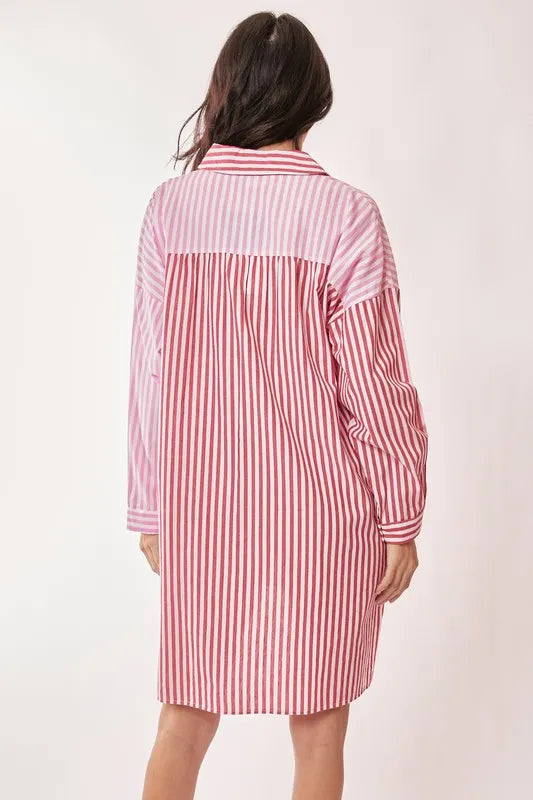 Davi & Dani Multi Color Stripe Mixed Button Front Tunic Shirt Dress Mini Dresses