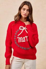 BiBi Christmas Wreath Merry Letter Knit Top | Knit Tops Daverri Fashions