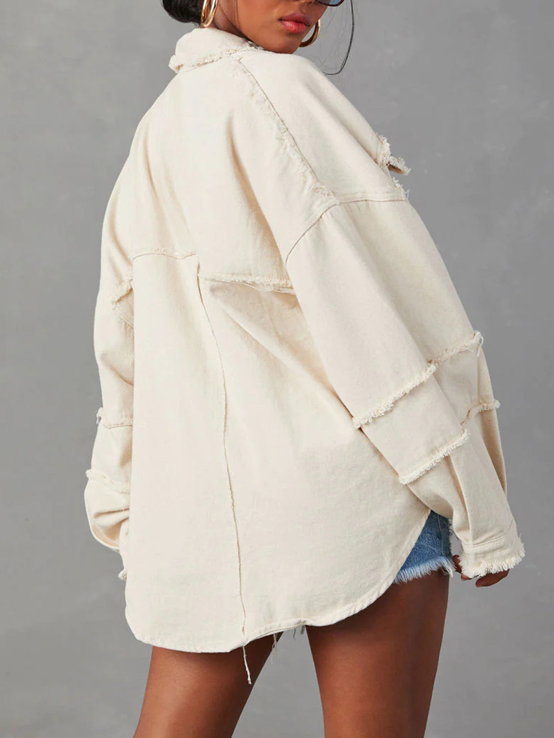 Button Down Raw Hem Denim Jacket | Denim Jackets Daverri Fashions