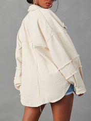 Button Down Raw Hem Denim Jacket | Denim Jackets Daverri Fashions