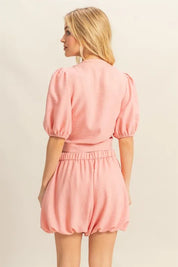 HYFVE Front Tie Top and Bubble Hem Shorts | Daverri Fashions