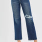 RISEN High Rise Crop Slim Straight Jeans with Hidden Knee Patch - DAVERRI FASHIONS