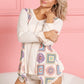 BiBi Granny Square Print Contrast Annie Rib V Neck Top Tops