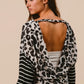 BiBi Leopard Hacci Knit Twist Back Top With Stripe Sleeve Tops