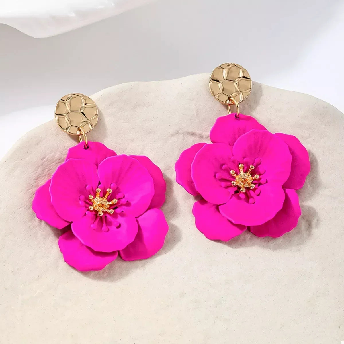 Floral Statement Drop Earrings with Gold Accent - DAVERRI FASHIONS