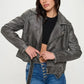Coalition LA Zip Up Vegan Leather Biker Jacket with Belt - DAVERRI FASHIONS