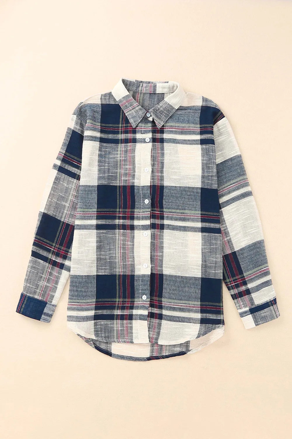 Daverri plaid button-up long sleeve shirt in navy, white, red