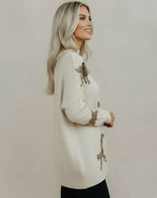 Side Slit Loose Fit Cheetah Print Mock Neck Sweater