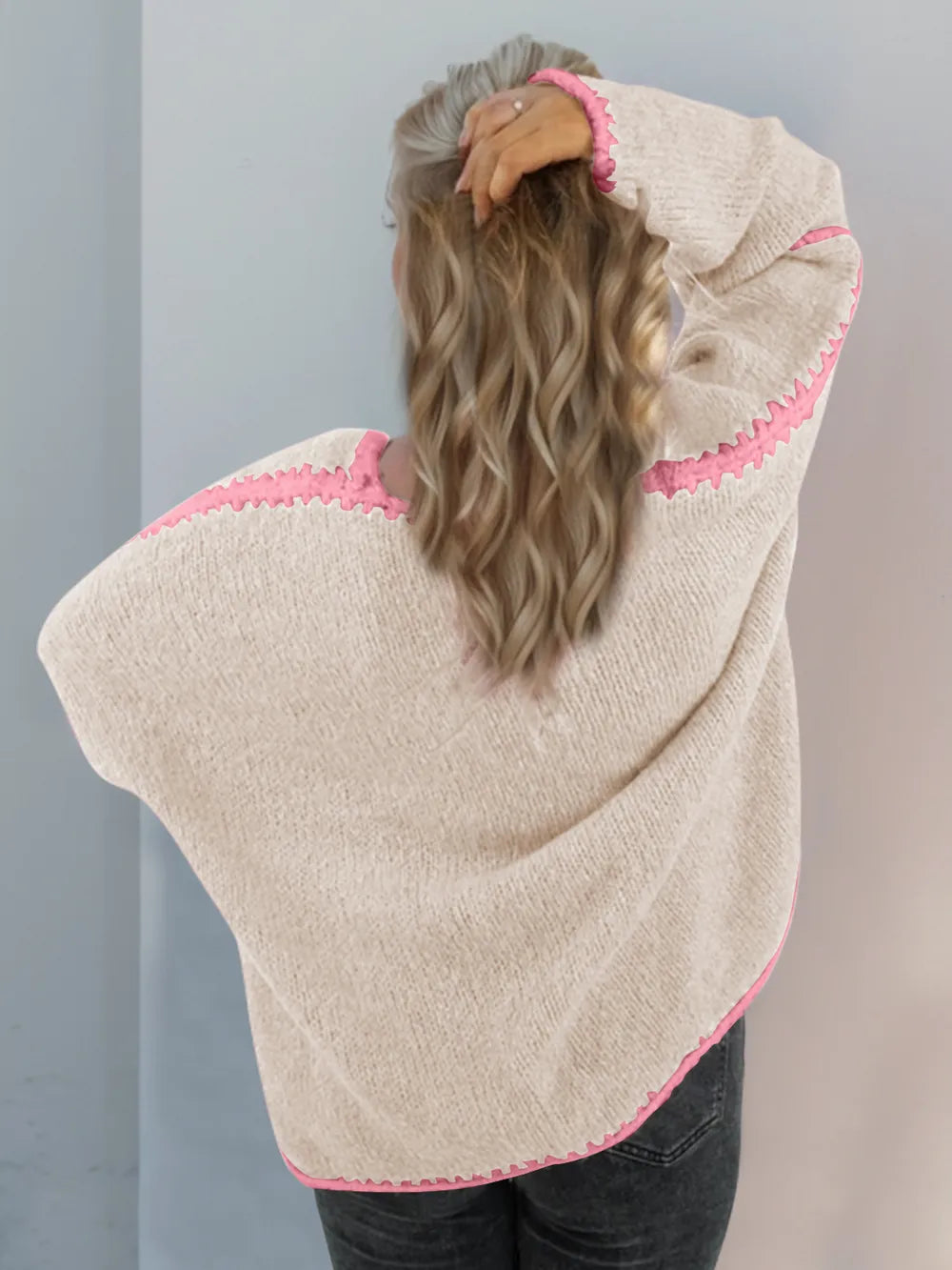 Double Take Contrast Open Front Dropped Shoulder Cardigan | Cardigans Daverri Fashions