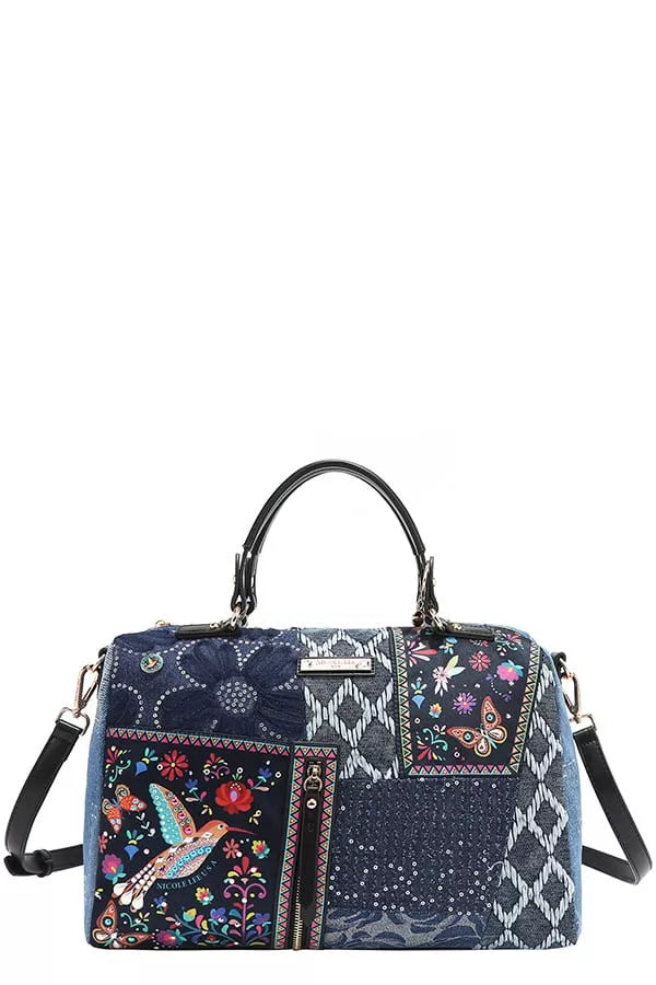 BOSQUE DE AMOR OS Bosque De Amor Denim Boston Bag | Handbags Daverri Fashions