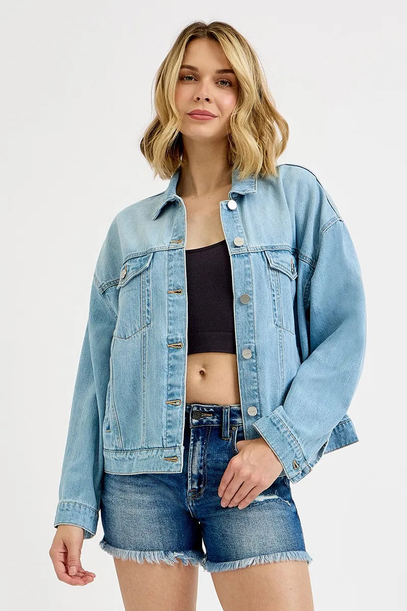 RISEN Washed Dropped Shoulder Denim Jacket LIGHT Denim Jackets