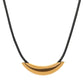 Stainless Steel Curved Bar Necklace with Leather Rope - DAVERRI FASHIONS