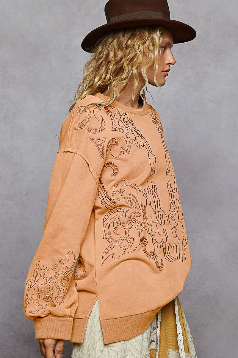 POL Round Neck French Terry Sweatshirt with Cutout Detail Sweatshirts