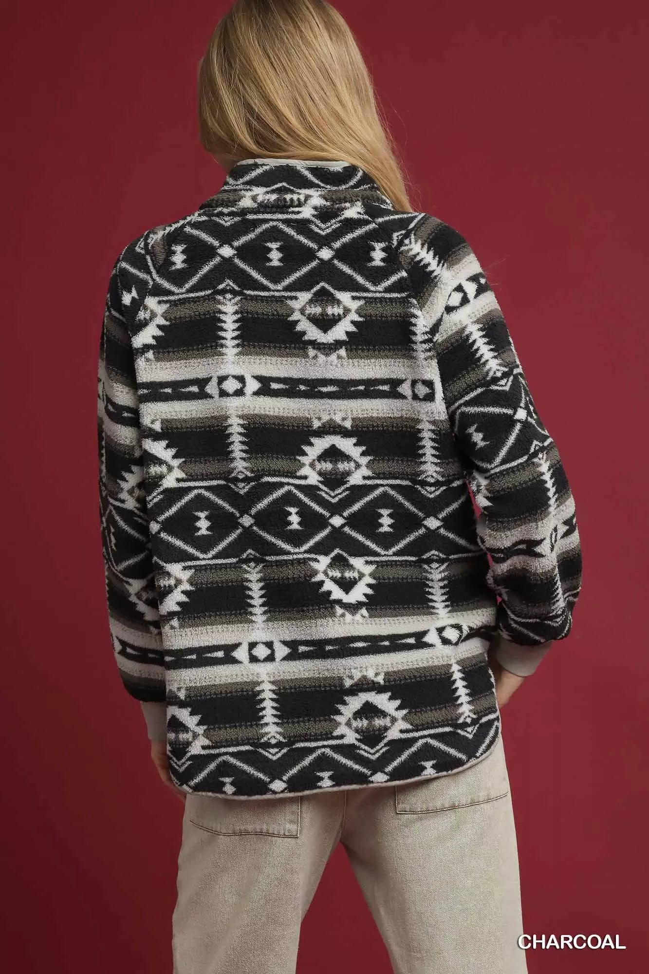 Umgee Aztec Print Sherpa Pullover | Tops Daverri Fashions