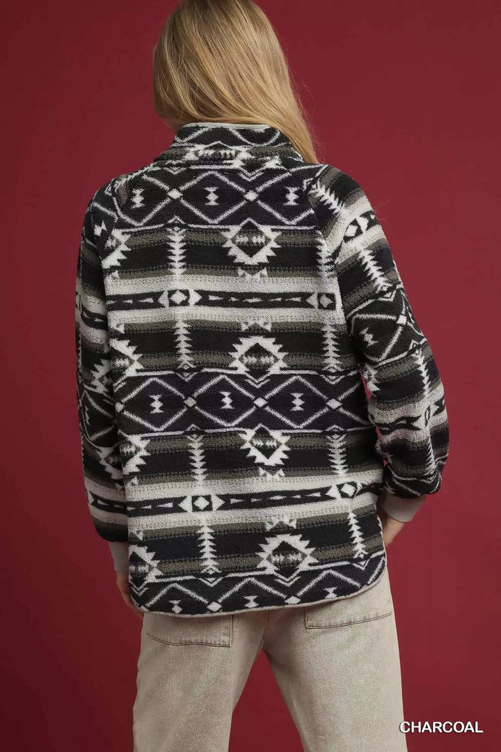 Umgee Aztec Print Sherpa Pullover | Tops Daverri Fashions