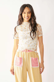 APRICOT Davi & Dani Loose Turtle Neck Lace Mesh Sheer Top | Tops Daverri Fashions