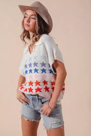 SO ME Fourth Of July Stars Loose Fit Knit Top | Sweaters Daverri Fashions