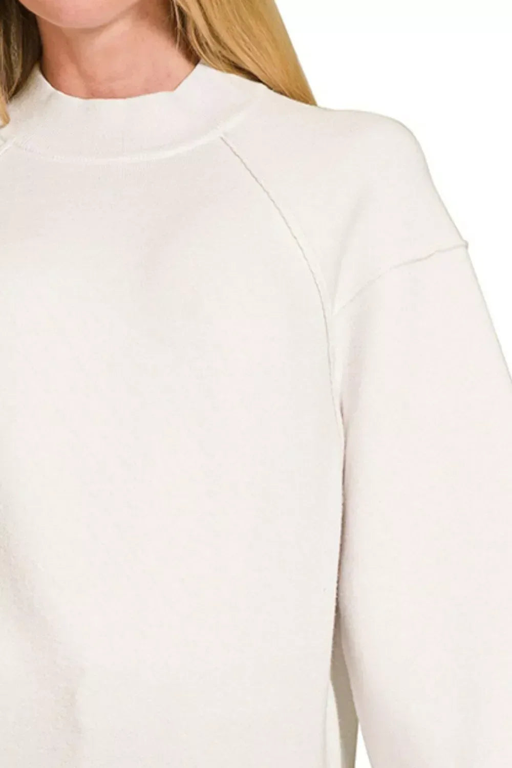 Zenana Viscose Mock Neck Exposed Seam Sweater - DAVERRI FASHIONS