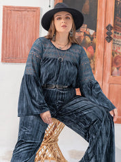 Plus Size Round Neck Flare Sleeve Top and Pants Set | Outfit Sets Daverri Fashions