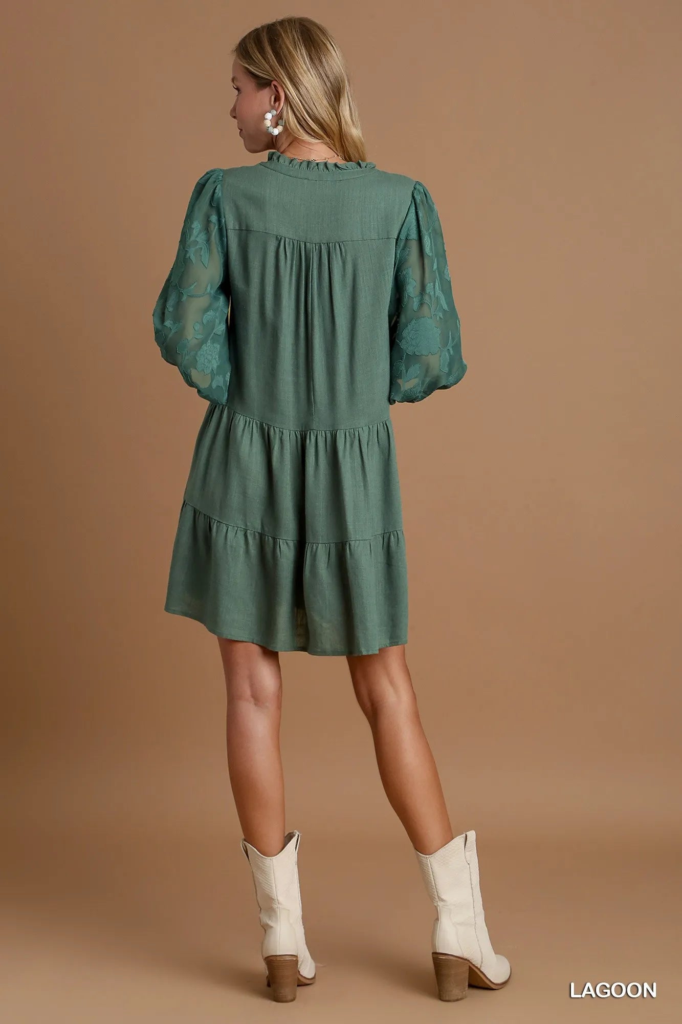 Umgee Floral Contrast Sleeve Tiered Dress | Daverri Fashions