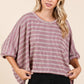 Mittoshop Texture Striped Print Round Neck Dolman Sleeve Top Dusty Pink M L