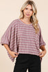 Mittoshop Texture Striped Print Round Neck Dolman Sleeve Top Dusty Pink M L