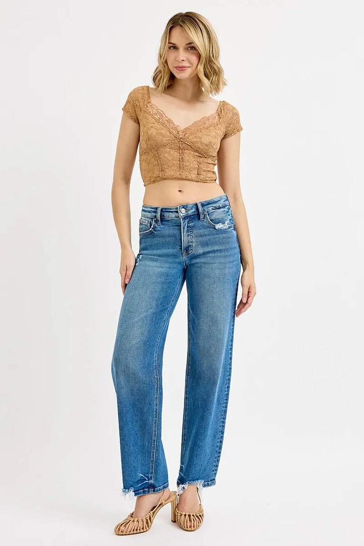 RISEN Full Size Mid Rise Baggy Jeans Plus Size Jeans