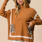 BiBi Mock Neck Sweater with Leopard Pocket Sweaters