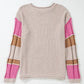 Color Block Round Neck Long Sleeve Sweater - DAVERRI FASHIONS