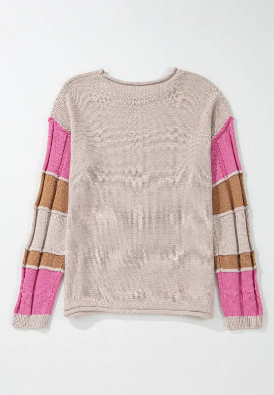 Color Block Round Neck Long Sleeve Sweater | Sweaters Daverri Fashions