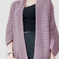 Soft lavender full-size chunky knit open front cardigan with waffle texture