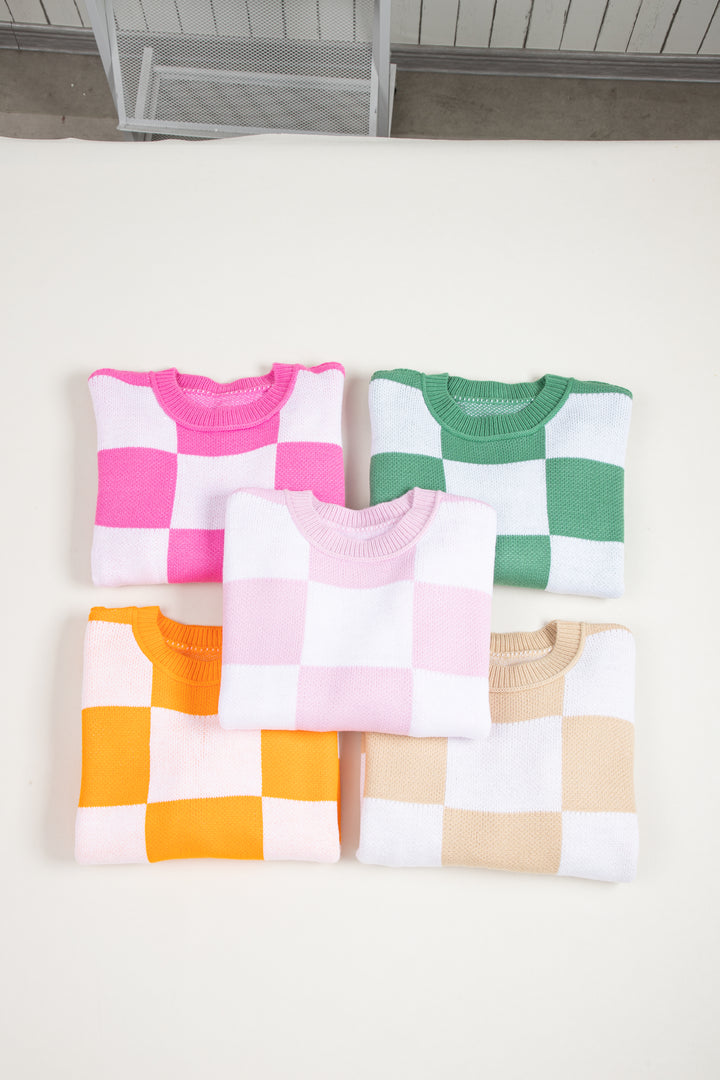 Checkered Bishop Sleeve Sweater | Sweaters Daverri Fashions