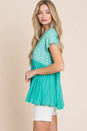 Lime 'N' Chili Full Size Embroidered Short Sleeve Pleated Babydoll Top Plus Size | Tops Daverri Fashions