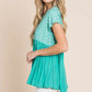Lime 'N' Chili Full Size Embroidered Short Sleeve Pleated Babydoll Top Plus Size