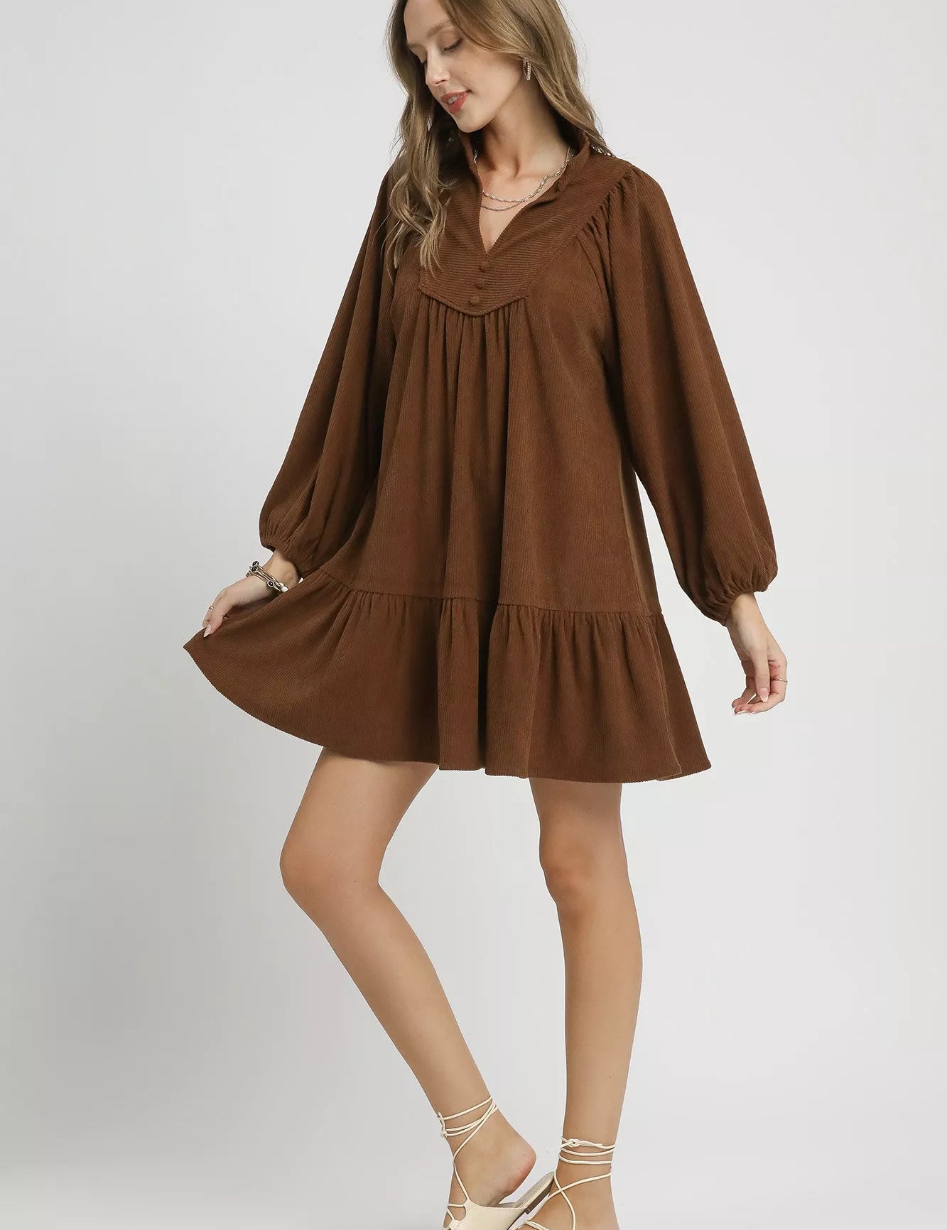Umgee Corduroy Tiered Babydoll Dress | Mini Dresses Daverri Fashions