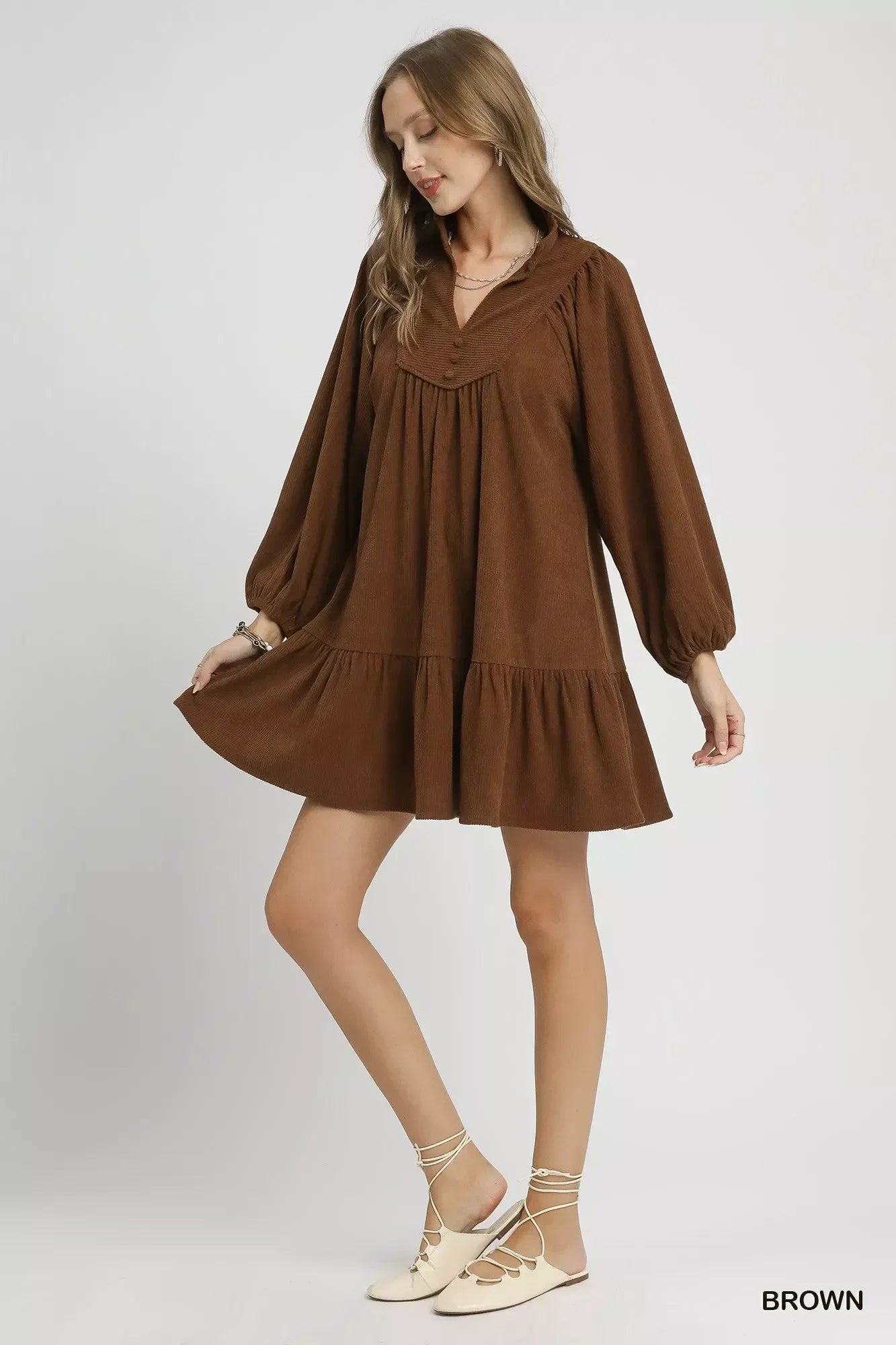 Umgee Corduroy Tiered Babydoll Dress - DAVERRI FASHIONS