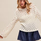 SO ME Geometric Pattern Open Knit Lightweight Sweater IVORY Sweaters
